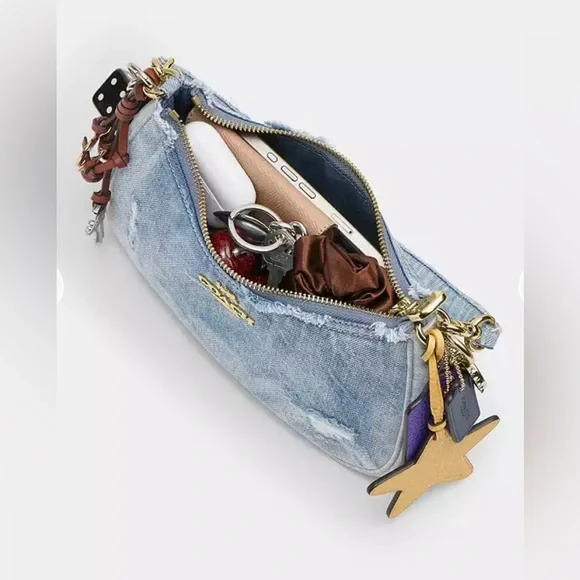 Coach Light Blue Denim Shoulder Bag with Gold Hardware and Purple Tag - Picture 8 of 9